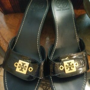 Black Leather Tory Burch Sandals